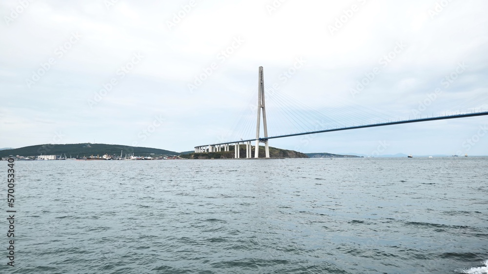 Vladivotok bridge. View from the moving ferry.