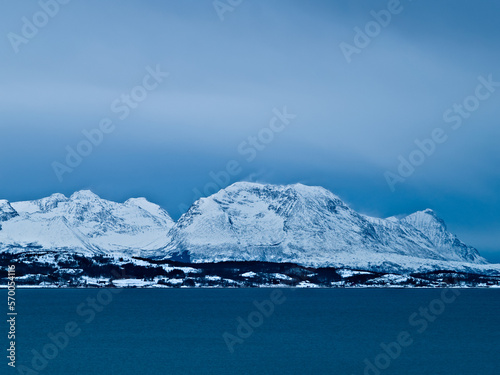 Winter shore and mountain landscape in Northern Norway