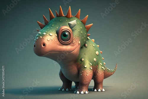 3D cute Pachycephalosaurus cartoon. A group of primitive reptile dinosaurs from the Cretaceous period. Generative AI