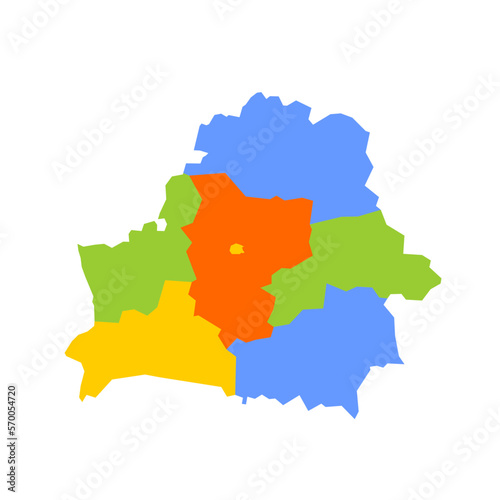 Belarus political map of administrative divisions - regions and one autonomous city. Blank colorful vector map.