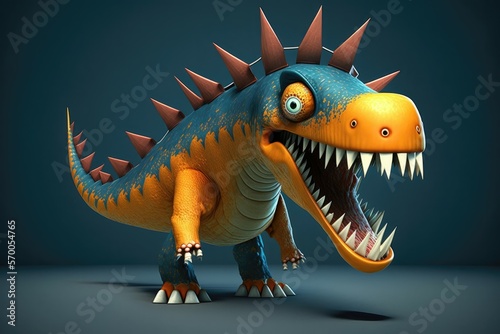 3D cute Spinosaurus cartoon. A group of primitive reptile dinosaurs from the Cretaceous period. Generative AI photo