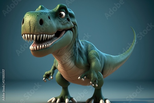 3D cute Tyrannosaurus rex cartoon. A group of primitive reptile dinosaurs from the Cretaceous period. Generative AI © Kanisorn