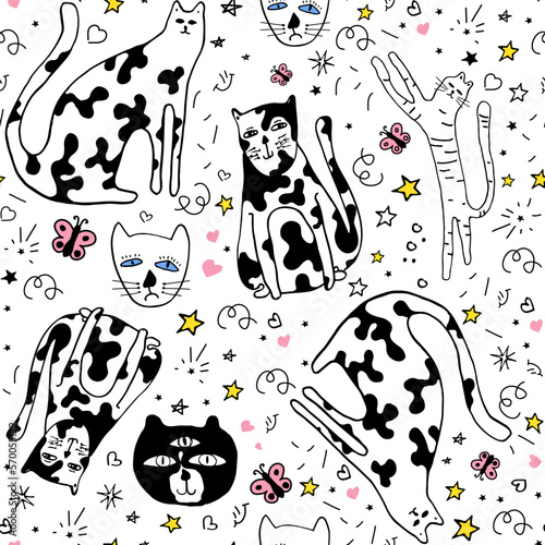 Universal Seamless cute Pattern With cats.