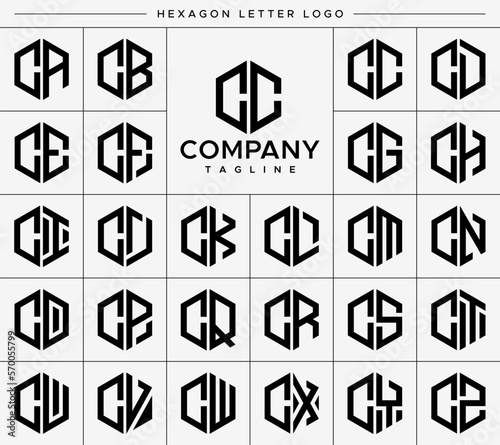 Modern line hexagon initial C CC letter logo design set