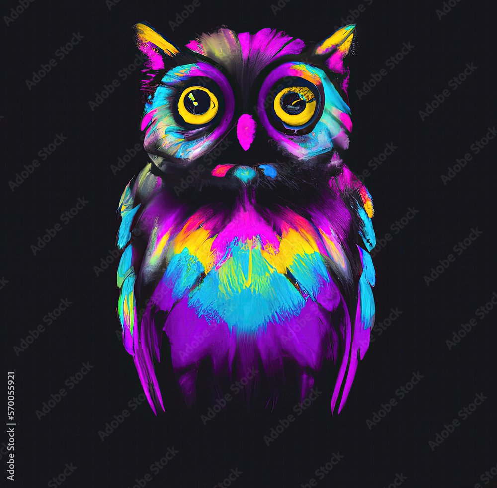 Owl in Rainbow Iridescence Colors