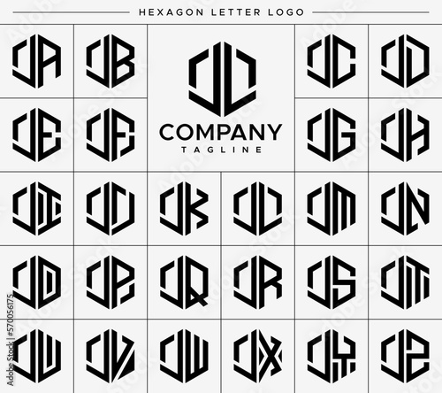 Modern line hexagon initial J JL letter logo design set