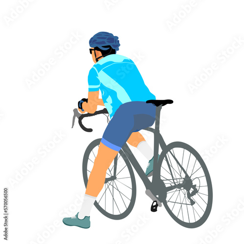 Time out bicyclist man vector illustration isolated on white background. Boy riding bicycle. Cyclists resting and watching on road. Pause after mountain race. Sportsman break after route.
