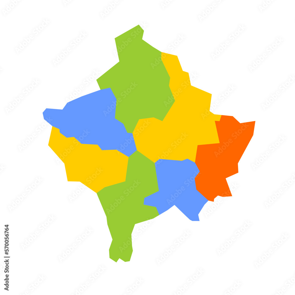Kosovo political map of administrative divisions - districts. Blank colorful vector map.