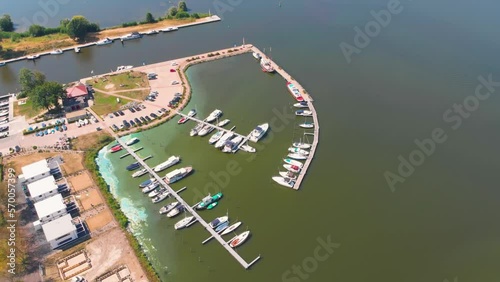 Aerial drone shot of a marina in Zeewolde, The Netherlands photo