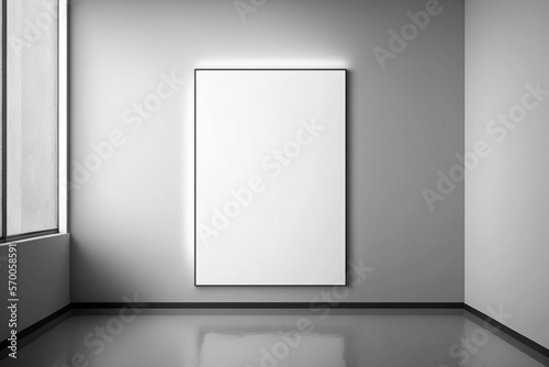 Blank frame on White Wall in empty room. Template for Design. Mock Up. AI generated