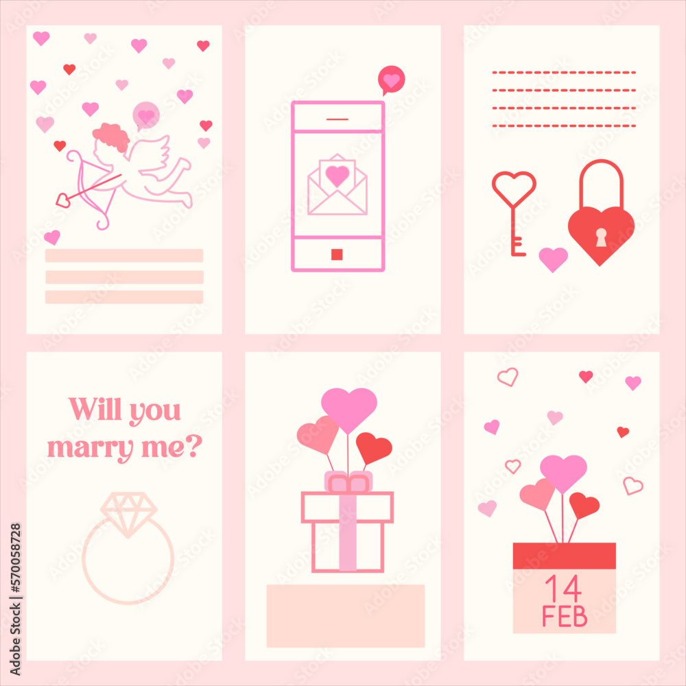 Valentine's Day gift cards, illustration, marriage, love proposal, gift card, messages, lovers