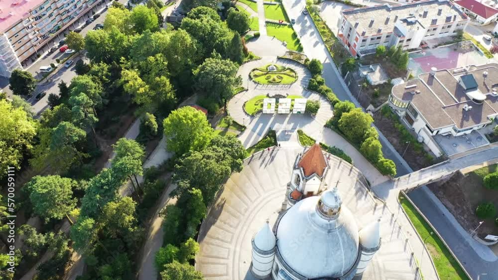 Aerial view of Santuario da Nossa Senhora da Piedade e Santos Passos, a church in Penafiel, Portugal.
