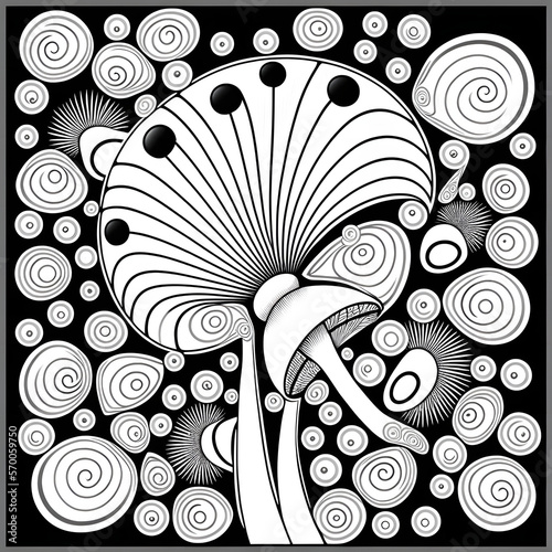 Discover the Magic of Coloring: Explore Psychedelic Shroom and Mushroom Patterns in Our AI Generative Coloring Book Pages for Adults Printable Mandala Drawing Relaxing and Self Care photo