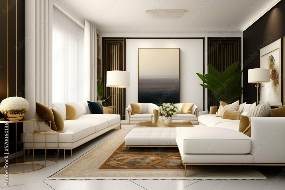 Fototapeta premium interior design, sofa, bed, wall painting - AI generated