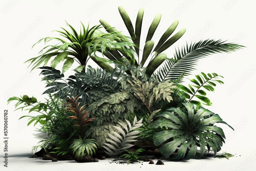 Fototapeta premium Illustration of diferent types of Vegetation - isolated on white - Created with Generative AI