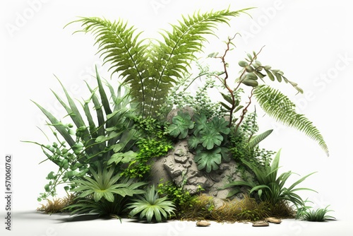 Illustration of diferent types of Vegetation - isolated on white - Created with Generative AI