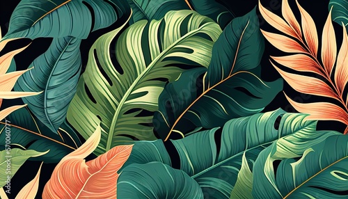 Wallpaper Mural Tropical leaf background, Seamless pattern design, Generative Ai Torontodigital.ca