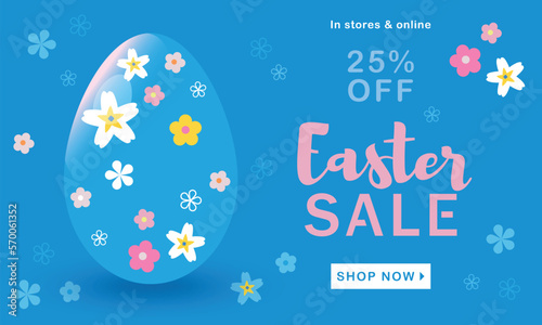 Easter sale background. Happy Easter. Egg with flowers. Celebration. Vector illustration