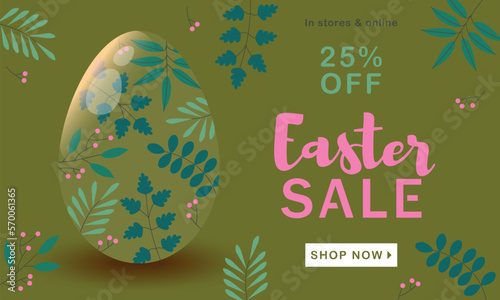 Easter sale background. Happy Easter. Egg with flowers. Celebration. Vector illustration