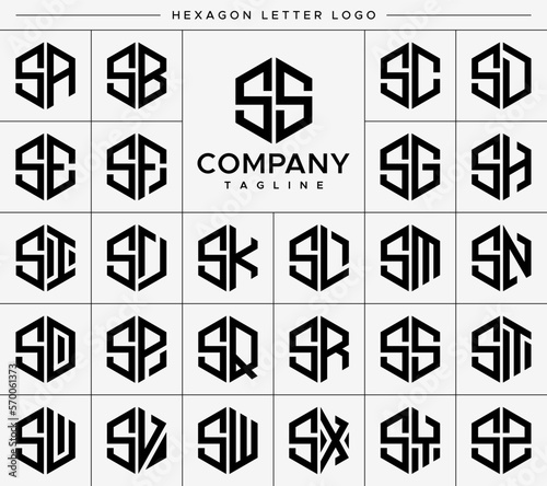 Modern line hexagon initial S SS letter logo design set