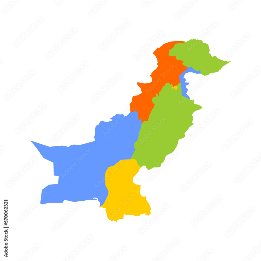 Obraz premium Pakistan political map of administrative divisions - provinces and autonomous territories. Blank colorful vector map.