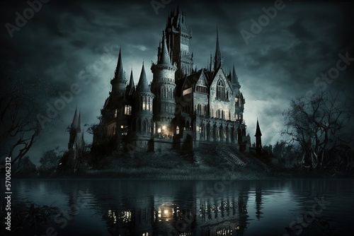 Castle of darkness in gothic style. AI