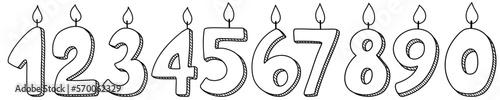 Set of Birthday candles numbers for cake. Line art icon elements design for greeting cards invitations social media post. 1, 2, 3, 4, 5, 6, 7, 8, 9, 0.
