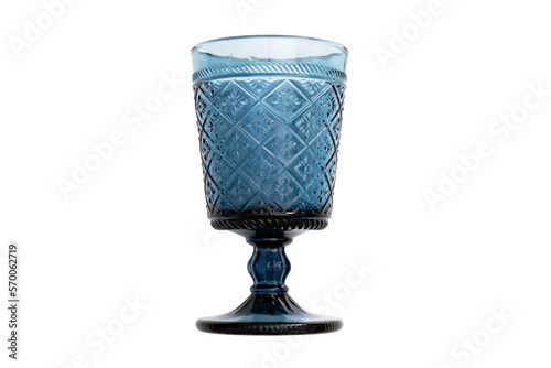 Photography Blue glass tumbler patterns, isolated, transparent background, PNG