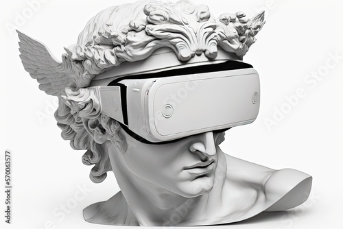 Obraz na płótnie White marble head in virtual reality glasses. Generative ai.