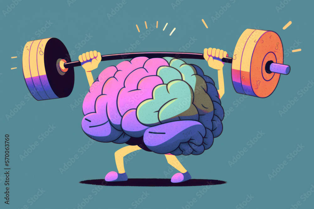 Mental Health, concept of human brain lifting heavy weights 01