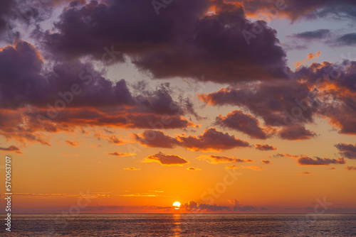 beautiful sunset over Mediterranean sea, coast of Turkey, Alanya, Antalya	