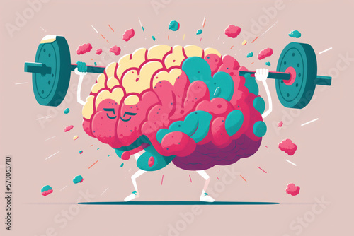 Mental Health, concept of human brain lifting heavy weights 02, generative ai