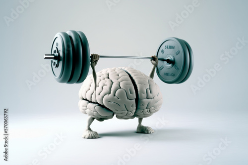Mental Health, concept of human brain lifting heavy weights, generative ai
