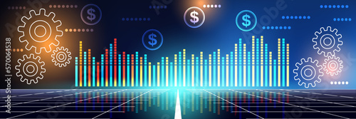 Business information processing, big data computing, market trends analysis vector concept illustration