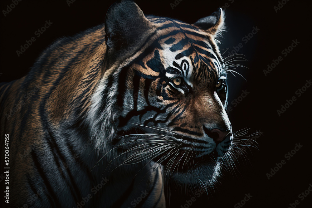 Tiger on black background. Realistic illustration. AI generative illustration Tiger on black background. Realistic illustration. AI generative illustration