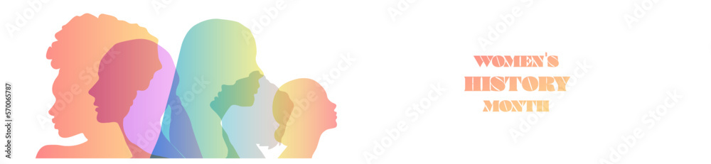 Women silhouette head isolated. Women's history month banner. Women silhouette head isolated. Women's history month banner.