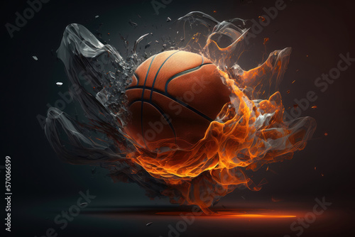 Illustration of a basketball in 3d style. Futuristic sports concept. AI generation © yuliachupina