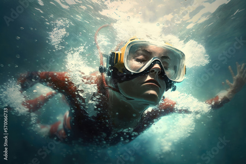 Illustration of a diver in art style. Futuristic sports concept. AI generation