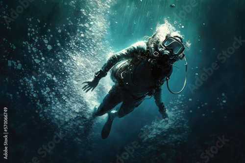 Illustration of a diver in art style. Futuristic sports concept. AI generation