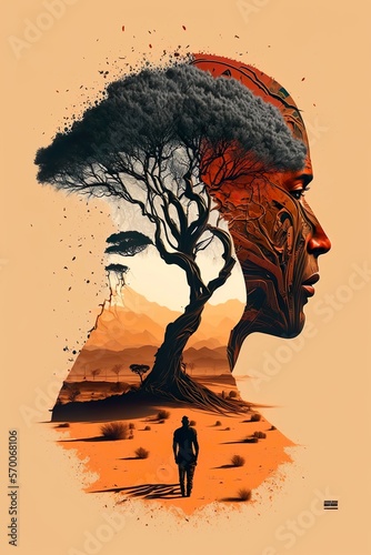 African pictorial of man in Sahara