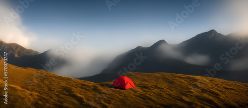 Red tent on a hill, Generative AI