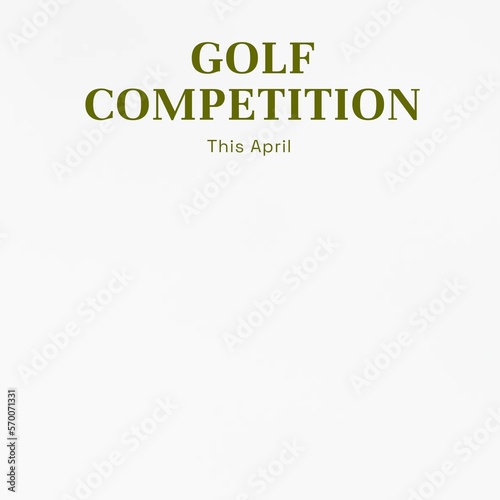 Composition of golf competition text and copy space on white background