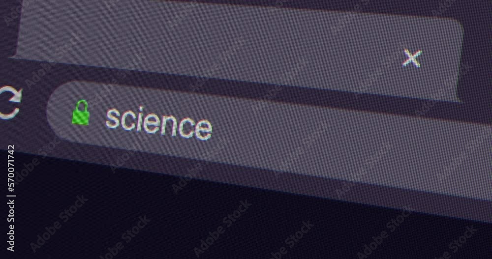 Typing science into address bar search screen animation, screen view of search page 4K resolution Typing science into address bar search screen animation, screen view of search page 4K resolution