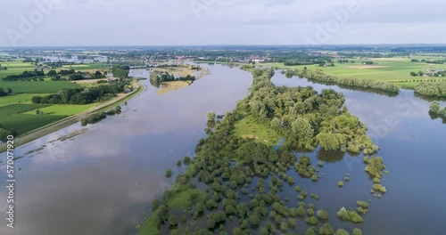 Aerial view of river IJssel with flooded floodplains, between Veessen and Duursche Waarden during high water in summer, Overijssel and Gelderland, The Netherlands. photo