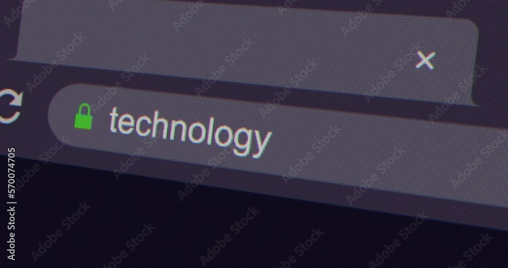 Typing technology into address bar search screen animation, screen view of search page 4K resolution Typing technology into address bar search screen animation, screen view of search page 4K resolution