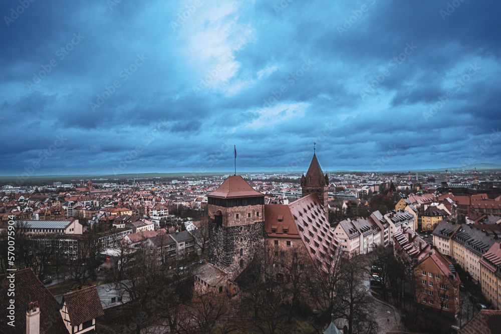 View of the tiled roofs of the ancient city of Nuremberg, Germany