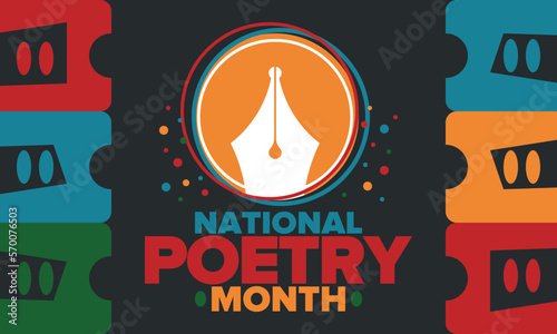 National Poetry Month in April. Poetry Festival in the United States and Canada. Literary events and celebration. Poster, card, banner and background. Vector illustration