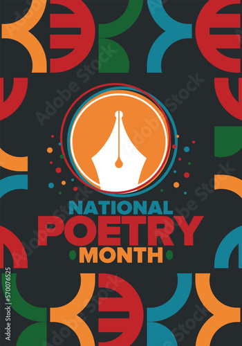National Poetry Month in April. Poetry Festival in the United States and Canada. Literary events and celebration. Poster, card, banner and background. Vector illustration