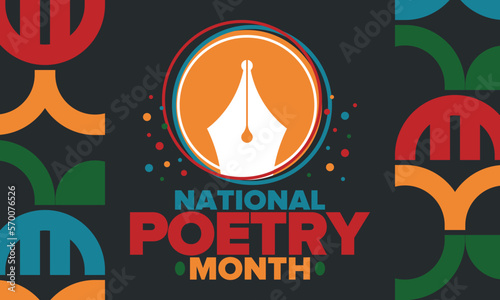 National Poetry Month in April. Poetry Festival in the United States and Canada. Literary events and celebration. Poster, card, banner and background. Vector illustration