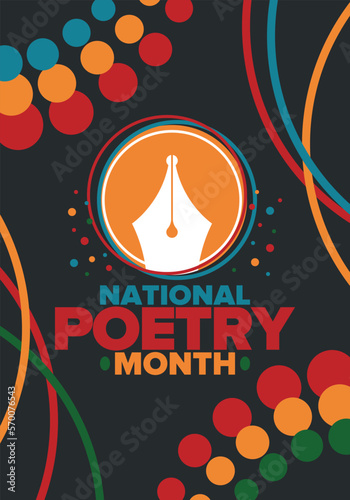 National Poetry Month in April. Poetry Festival in the United States and Canada. Literary events and celebration. Poster, card, banner and background. Vector illustration